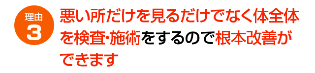 理由３　悪い所だけを見るだけでなく体全体を検査・施術をするので根本改善ができます
