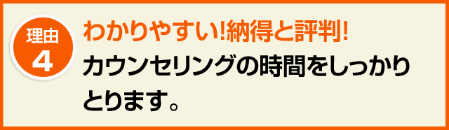 ４．わかりやすい！納得と評判！カウンセリングの時間をしっかりとります。